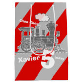 Sac Cadeau Moyen Garçons nom âge train loco gris 5e anniversaire (Dos)