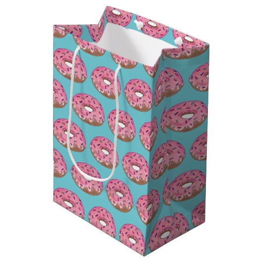Sac Cadeau Moyen Gâteau beignet glaçage rose paillettes Nourriture  (Devant Angle)