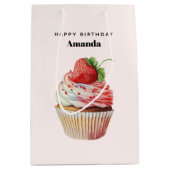 Sac Cadeau Moyen Gâteau Cupcake Fraise Dessert Anniversaire (Devant)
