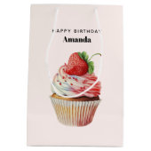 Sac Cadeau Moyen Gâteau Cupcake Fraise Dessert Anniversaire (Dos)