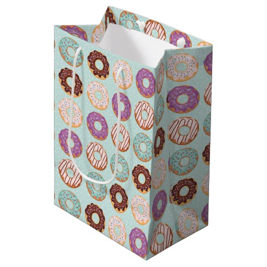 Sac Cadeau Moyen Gâteau Donuts Glaçage Bleu Avec Motif De Paillette (Devant Angle)