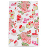 Sac Cadeau Moyen Gâteaux sucrés et roses en aquarelle (Devant)