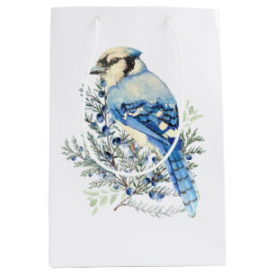 Sac Cadeau Moyen Geai bleu aquarelle Oiseaux Myrtilles Art de campa