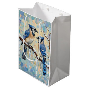 Sac Cadeau Moyen Geais bleus vintage sur une branche de glaçon Art