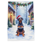 Sac Cadeau Moyen German Pinscher Snowy Courtyard Santa Hat (Dos)