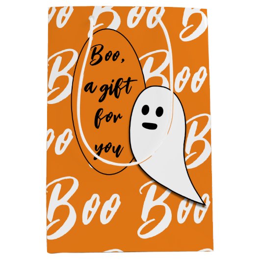 Sac Cadeau Moyen Ghost Halloween noir blanc orange boite (Devant)