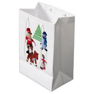Sac Cadeau Moyen Gift Bag - Christmas Dolls and Holly