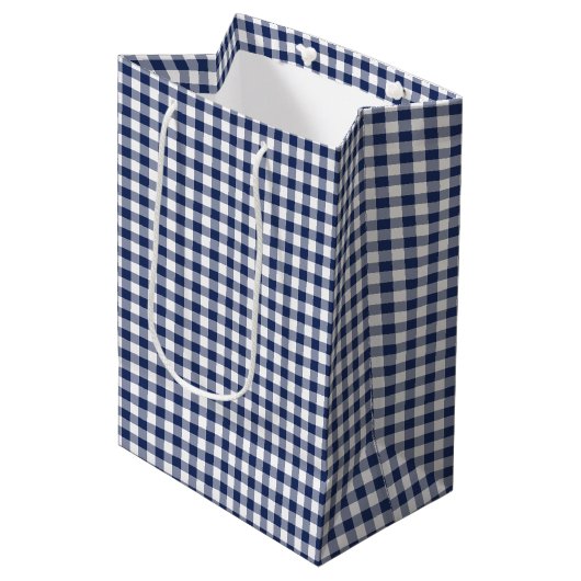 Sac Cadeau Moyen Gingham Classique Bleu Nuit (Devant Angle)