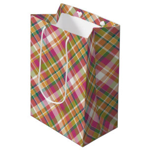 Sac Cadeau Moyen Gingham Rose Orange Sarcelle Vert Blanc Shabby Chi