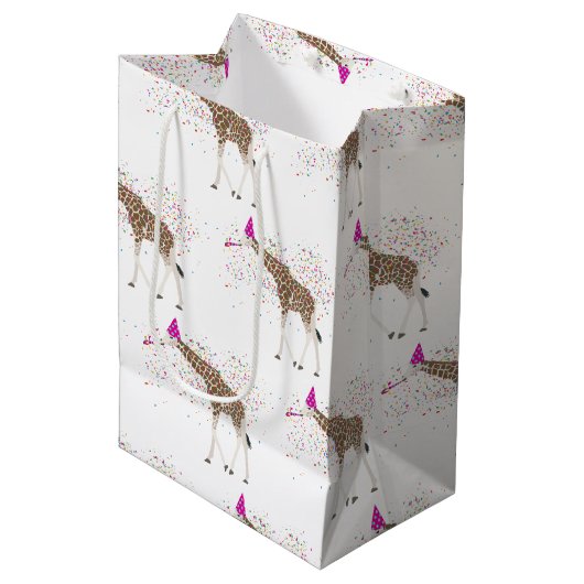Sac Cadeau Moyen Giraffe Fête Safari Animaux ayant une fête (Devant Angle)
