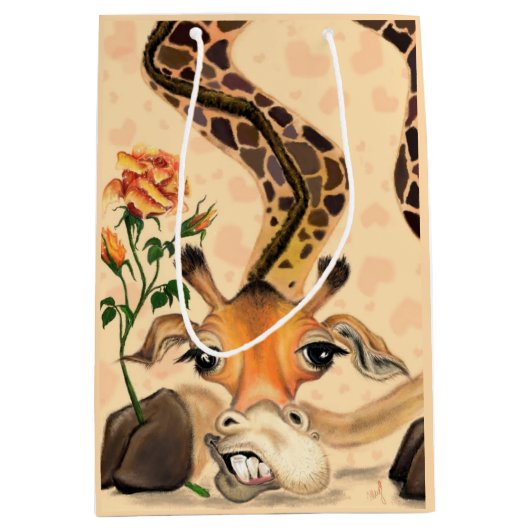 Sac Cadeau Moyen Giraffe Romantique - Messieurs - Ajouter Votre Tex (Devant)
