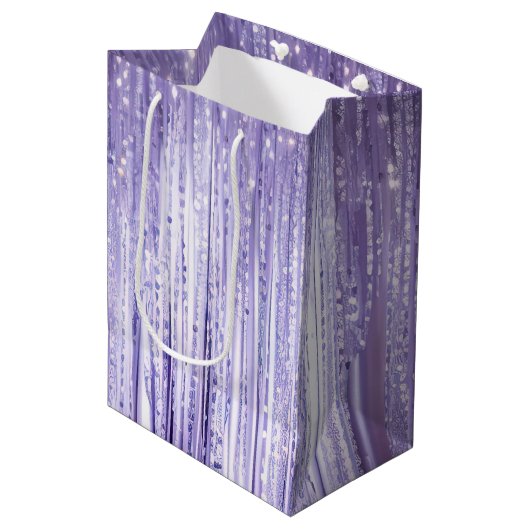 Sac Cadeau Moyen Girly Lavender Purple Glam Tinsel Stripes  (Devant Angle)