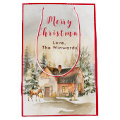 Sac Cadeau Moyen Gîte de vacances d'hiver Joyeux Noël (Devant)