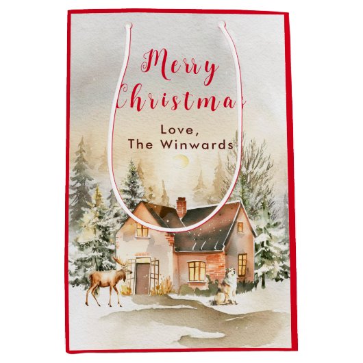Sac Cadeau Moyen Gîte de vacances d'hiver Joyeux Noël (Devant)