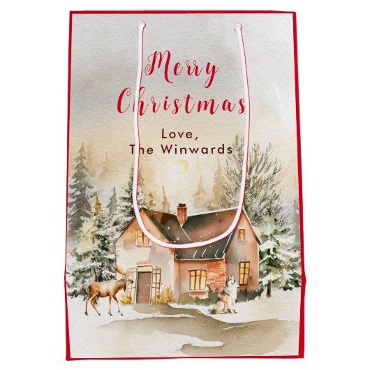 Sac Cadeau Moyen Gîte de vacances d'hiver Joyeux Noël (Dos)