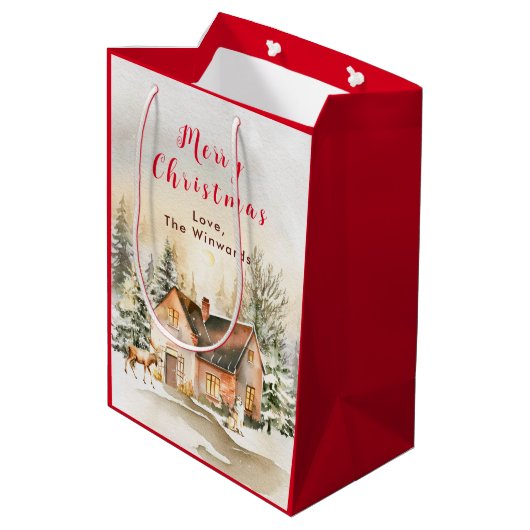 Sac Cadeau Moyen Gîte de vacances d'hiver Joyeux Noël (Dos Angle)
