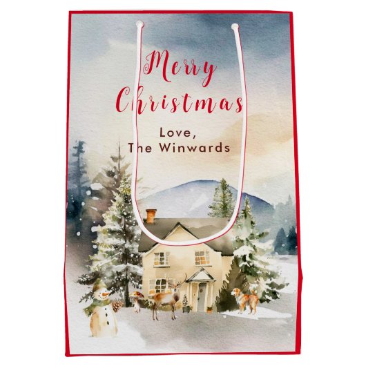 Sac Cadeau Moyen Gîte de vacances d'hiver Joyeux Noël (Dos)