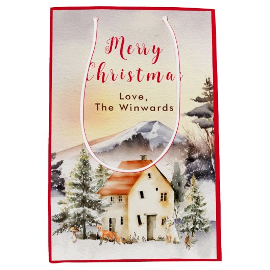 Sac Cadeau Moyen Gîte de vacances d'hiver Joyeux Noël (Devant)