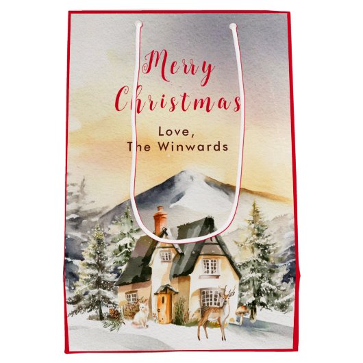 Sac Cadeau Moyen Gîte de vacances d'hiver Joyeux Noël (Dos)