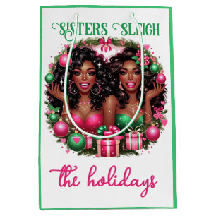 Sac Cadeau Moyen Glam African American Women Christmas Pink/Green