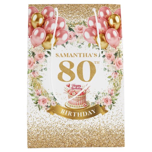 Sac Cadeau Moyen Glam Gold Numéro 80e fête d'anniversaire étincelle (Devant)