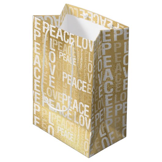 Sac Cadeau Moyen Glam Gold Peace Love (Devant Angle)