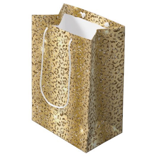 Sac Cadeau Moyen Glam Jaune Parties scintillant d'or Leopard (Devant Angle)