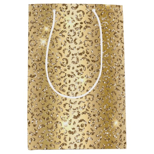 Sac Cadeau Moyen Glam Jaune Parties scintillant d'or Leopard (Devant)