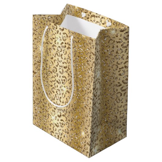 Sac Cadeau Moyen Glam Jaune Parties scintillant d'or Leopard (Dos Angle)
