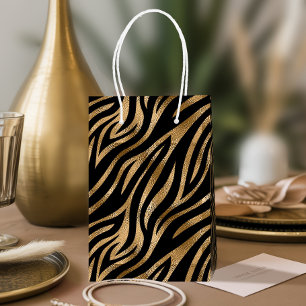 Sac Cadeau Moyen Glam Zebra Stripes Motif Black Gold ID1151