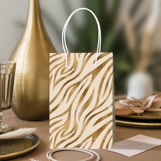 Sac Cadeau Moyen Glam Zebra Stripes Motif Safari Gold ID1151