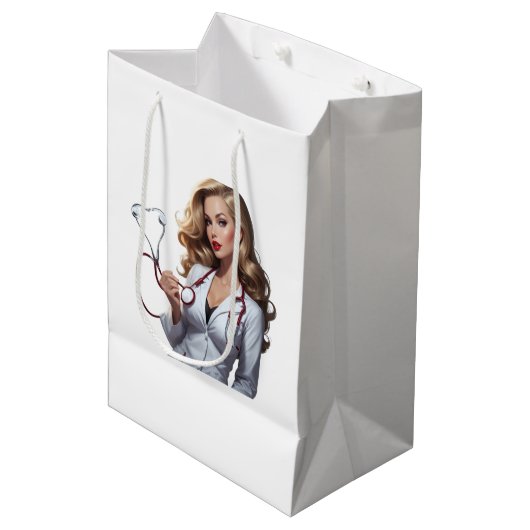 Sac Cadeau Moyen Glamorous Doctor with Heart Stethoscope – Elegant (Devant Angle)
