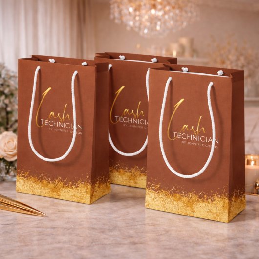 Sac Cadeau Moyen Glamorous Gold & Brown Lash Tech