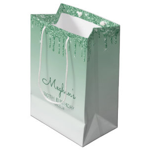 Sac Cadeau Moyen Glitter Drip 30e Anniversaire Vert