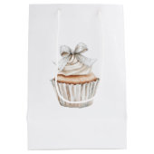 Sac Cadeau Moyen Glitzy Silver White Cupcakes Bow Birthday (Dos)