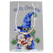 Sac Cadeau Moyen Gnome de Noël avec ours en peluche (Devant)