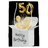 Sac Cadeau Moyen Gold 50th Birthday Balloons en boîte (Devant)