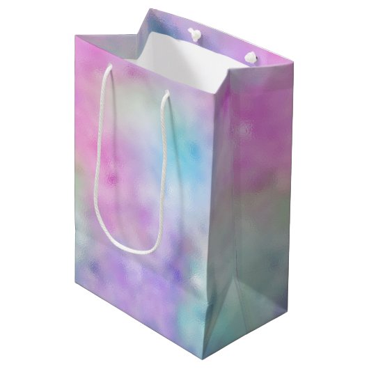 Sac Cadeau Moyen Gold Aqua Parties scintillant violet blanc Unicorn (Devant Angle)
