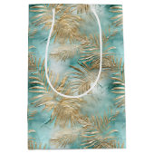 Sac Cadeau Moyen Gold Aqua White Feuilles tropicaux (Devant)