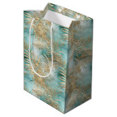 Sac Cadeau Moyen Gold Aqua White Feuilles tropicaux (Dos Angle)