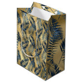 Sac Cadeau Moyen Gold Blue Palm Leaf Wrapping Paper (Devant Angle)