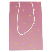 Sac Cadeau Moyen Gold Hearts Blush Pink Ombre (Devant)