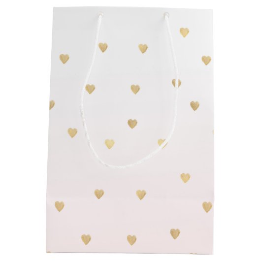 Sac Cadeau Moyen Gold Hearts Blush Pink Ombre (Dos)