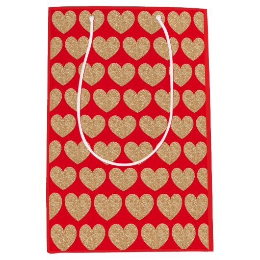 Sac Cadeau Moyen Gold Hearts On Red Background (Devant)