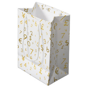 Sac Cadeau Moyen Gold Luxury Numéros & Devise Symboles Motif