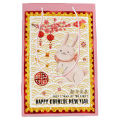 Sac Cadeau Moyen Gold Papercut Rabbit chinois Nouvel An 2023 rose (Devant)