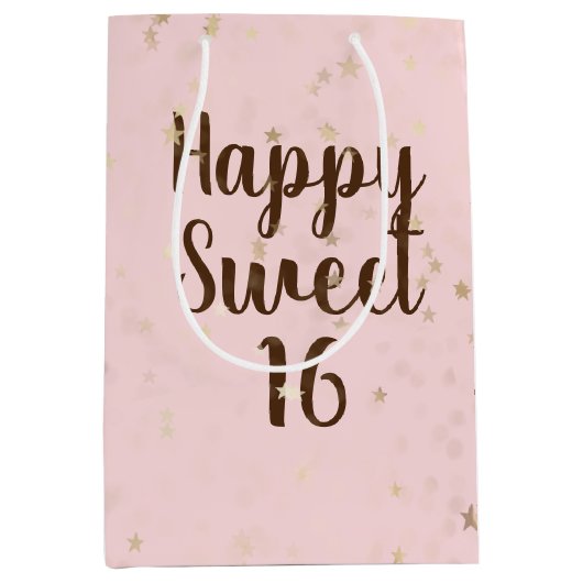 Sac Cadeau Moyen Gold Stars and Dots 16th Birthday Medium Gift Bag (Devant)