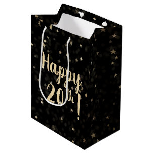 Sac Cadeau Moyen Gold Stars and Dots 20th Birthday Medium Gift Bag