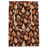 Sac Cadeau Moyen Golden Amber Brown Autumn Leaf Pattern (Devant)