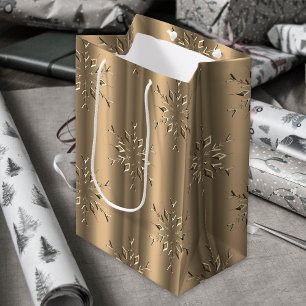 Sac Cadeau Moyen Golden Christmas Elegance Snowflakes